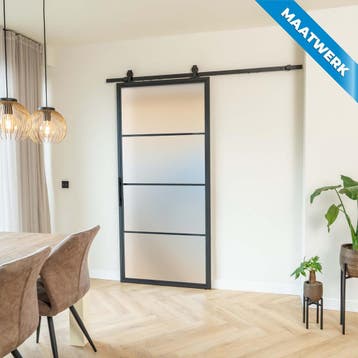 Stalen Schuifdeur - Zwart - 4 Vlaks - Maatwerk - Mat glas, Doe-het-zelf en Verbouw, Kozijnen en Schuifpuien, Nieuw, Metaal, Inclusief glas