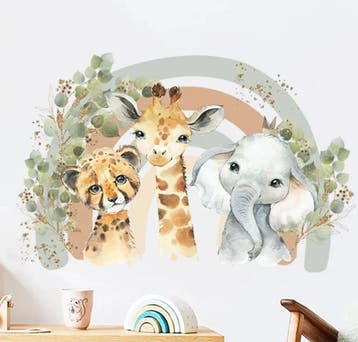 Grote muur- of deur stickerset Baby Jungle Animals, Verzenden, Nieuw, Wanddecoratie