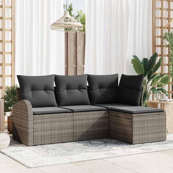 vidaXL Tuin Sofa Set Grijs poly rattan, Verzenden, Nieuw, Rotan, 4 zitplaatsen