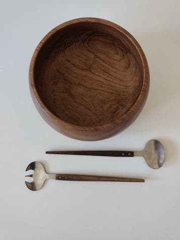 Schaal (3) - Teak - Salade Schaal met Bestek