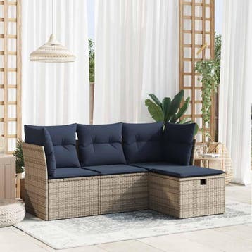 vidaXL 4-delige Loungeset met kussens poly rattan grijs, Verzenden, Nieuw, Loungeset