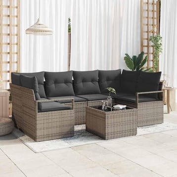 vidaXL Tuin Sofa Set 7 st 6-Aantal zitplaatsen Grijs poly, Verzenden, Nieuw, Rotan, 7 zitplaatsen