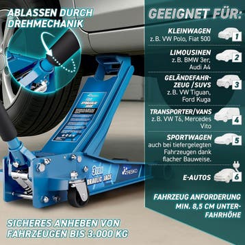 TRESKO Hydraulische krik 3T hefhoogte 75-510 mm | Hydraulisc, Verzenden, Zo goed als nieuw