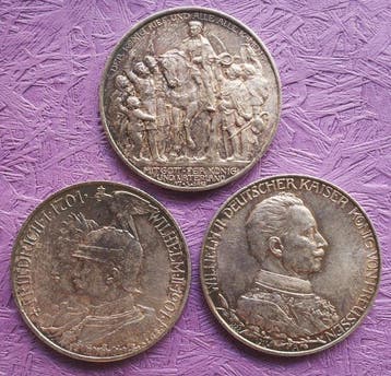 Duitsland, keizerrijk Wilhelm II. 2 Mark 3x 1901/1913, incl.