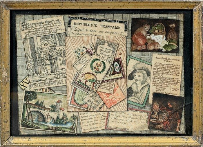German school (XVIII-XIX) - Trompe loeil with papers,, Antiek en Kunst, Kunst | Schilderijen | Klassiek