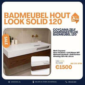 Luxe badmeubel 120 cm houtlook - OUTLET, 100 tot 150 cm, Nieuw, Ophalen of Verzenden, Minder dan 100 cm