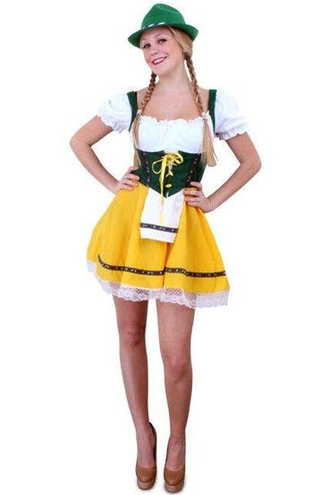 Tiroler jurk kort geel/groen, Kleding | Dames, Ophalen of Verzenden, Nieuw