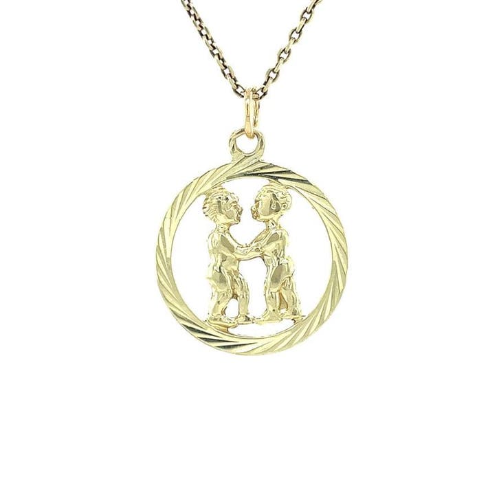 Gouden hanger sterrenbeeld tweeling 14 karaat, Sieraden, Tassen en Uiterlijk, Kettinghangers, Goud, Zo goed als nieuw, Verzenden