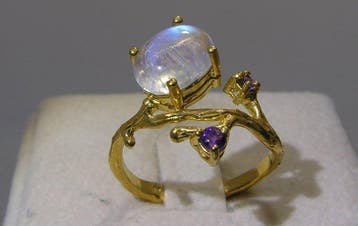 Maansteen & Amethist ring - Hoogte: 25.7 mm - Breedte: 20.4
