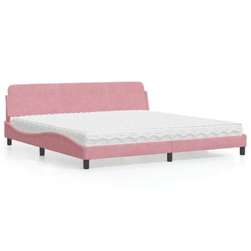 vidaXL Bed met matras Dover fluweel roze 200x200 cm, Verzenden, Overige maten, 200 cm, Stof