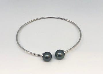 Kralenarmband Tahitische ronde parels - witgoud 18k