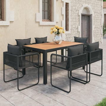 vidaXL 7-delige Tuinset PVC-rattan zwart en bruin, Kunststof, Verzenden, 6 zitplaatsen, Nieuw