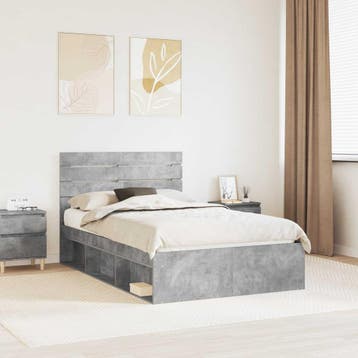 vidaXL Bedframe Concerte Grijs 135 x 190 cm Massief, Verzenden, Nieuw, Twijfelaar, Grijs