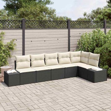 vidaXL Tuin Sofa Set 6 st Zwart en Crème poly rattan, Tuin en Terras, Tuinsets en Loungesets, Verzenden, Nieuw, 6 zitplaatsen