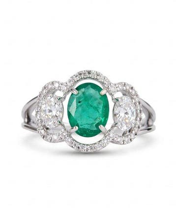 Statement ring - 14 karaat Witgoud - 1.84ct. tw. Smaragd -
