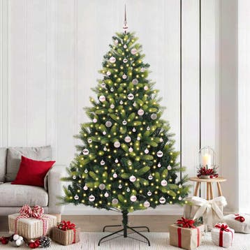 vidaXL Kunstkerstboom met scharnier 300 LEDs Groen 240 cm, Verzenden, Nieuw