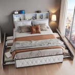 Linnen Opbergbed met LED Hoofdbord, USB en 4 Lades, Huis en Inrichting, Slaapkamer | Bedden, Verzenden, Nieuw