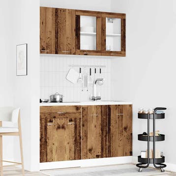 vidaXL 4-delige Keukenkastenset Lyon bewerkt hout oud, Huis en Inrichting, Keuken | Keukenelementen, Verzenden, Nieuw, Bruin