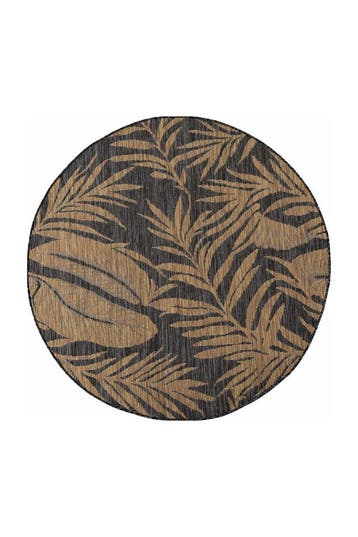 Rond Buitenkleed | Mira | Bladeren | Zwart | 80x80 cm, Verzenden, Nieuw