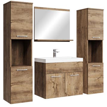 Badkamermeubel Set Montreal XL 60 x 35 cm Bruin eiken, Huis en Inrichting, Badkamer | Badkamermeubels, Verzenden, Nieuw, Wastafelkast