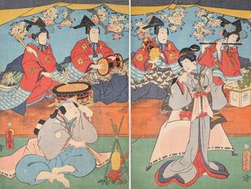 KUNISADA • Het poppenfestival • Drieluik • Japanse houtsnede