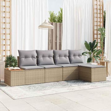 vidaXL Tuinbankenset met kussen 6 pcs Beige en Licht Grijs, Tuin en Terras, Verzenden, Nieuw, Rotan, 6 zitplaatsen