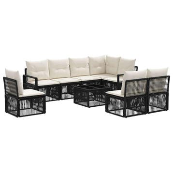 vidaXL Tuinbankenset 9 pcs Zwart poly rattan, Verzenden, Nieuw, Meer dan 8 zitplaatsen