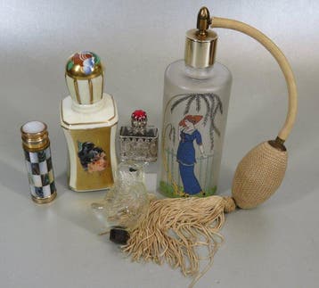 5 x Parfumflesje - Parfumfles - Aardewerk, Glas, Metaal