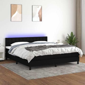 vidaXL Boxspring met matras en LED stof zwart 180x200 cm, Eenpersoons, Verzenden, Zwart, Nieuw