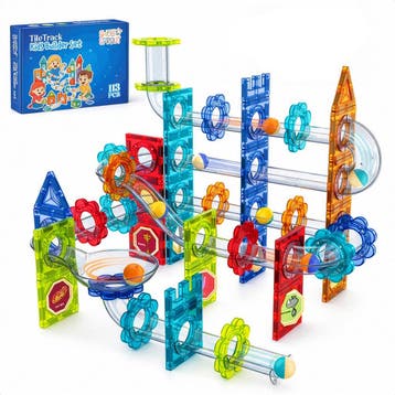 Magnetic Tiles - Knikkerbaan 113 stuks - Speelgoed -, Ophalen of Verzenden, Zo goed als nieuw