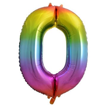 Folie Ballon Cijfer 0 Regenboog 86 cm, Verzenden, Nieuw, Feestartikel, Verjaardag