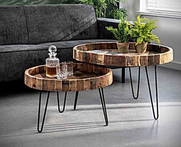 Salontafel Lodge set van 2 | 80 cm, Huis en Inrichting, Tafels | Salontafels, Ophalen of Verzenden, Nieuw