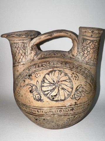 Oud-Grieks, Hellenistisch Terracotta Askos - 14 cm, Verzamelen