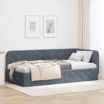 vidaXL Hoekbedframe Donkergrijs 100 x 200 cm Fluweel, Verzenden, Nieuw, Grijs, Stof