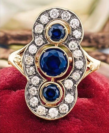 Zonder minimumprijs - Ring - 9 kt. Geel goud, Zilver Saffier, Nieuw