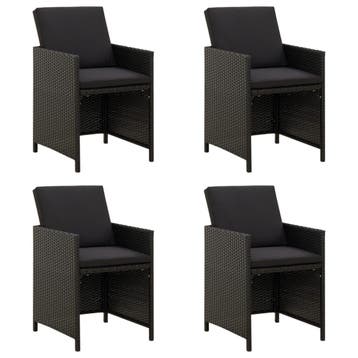 vidaXL Tuinstoelen 4 st met kussens poly rattan zwart, Verzenden, Nieuw