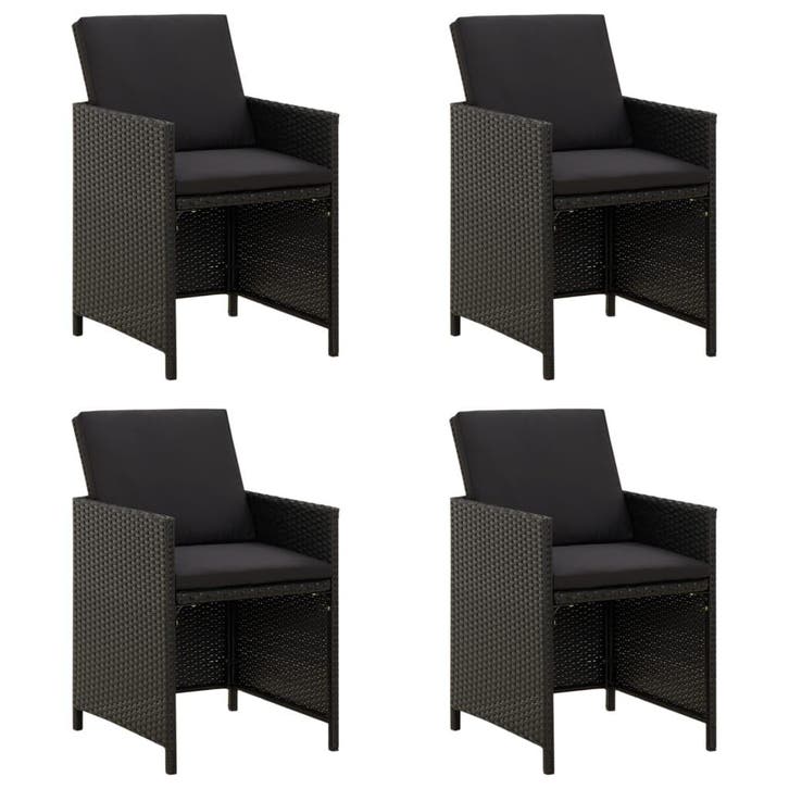 vidaXL Tuinstoelen 4 st met kussens poly rattan zwart, Tuin en Terras, Tuinstoelen, Nieuw, Verzenden