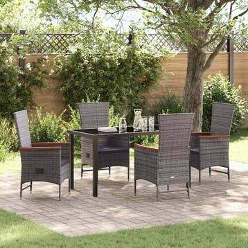 vidaXL Tuin eettafelset 5 st Grijs Gepoedercoat staal, Verzenden, Nieuw, Rotan, 5 zitplaatsen