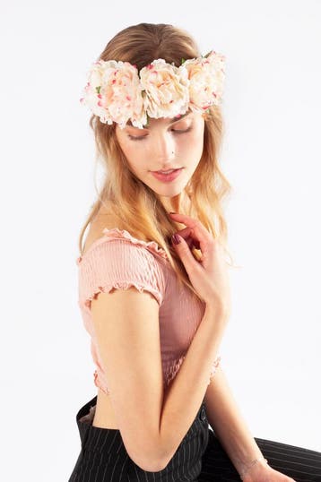 KIMU® Bloemenkrans Haar Pioenrozen Lichtroze Creme Roze Bloe, Ophalen of Verzenden, Nieuw, Carnaval, Accessoires