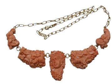 Halsketting - 18 karaat Geel goud Bloedkoraal - Bloedkoraal, Sieraden, Tassen en Uiterlijk, Kettingen, Nieuw