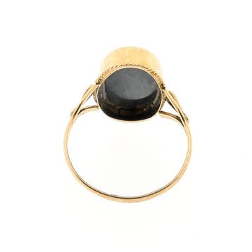 Gouden ring met hematiet, Gebruikt, Overige kleuren, Ophalen of Verzenden, Kleiner dan 17