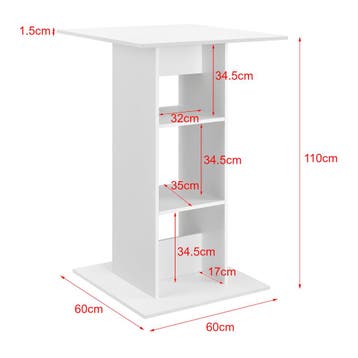 Bartafel Visby met 3 planken 70x70x110 cm wit, Verzenden, Nieuw