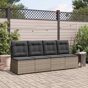 vidaXL Tuinbank met kussen Grijs poly rattan, Verzenden, Nieuw, Rotan
