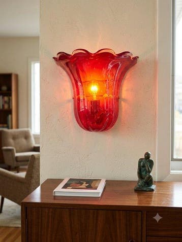 Wandkandelaar - Muranoglas - rood geblazen glas