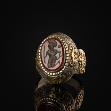 Ottomaanse Rijk Zilver Ring met karneool-intaglio waarop een