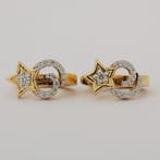 Huggie oorbellen - 14 karaat Geel goud - 0.22ct. tw. Diamant, Sieraden, Tassen en Uiterlijk, Antieke sieraden