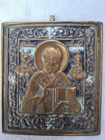 Reis-icoon - Nikolaas de Wonderdoener - Brons, Emaille