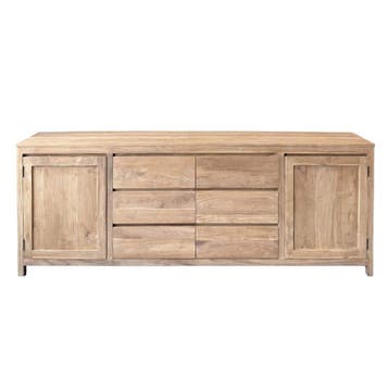 Groot greeploos dressoir massief teakhout 240cm, Ophalen of Verzenden, Nieuw