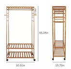 Kledingrek van Bamboe met 3 Planken en Wielen, Verzenden, Nieuw
