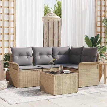vidaXL Tuin Sofa Set 5 st Beige poly rattan, Verzenden, Nieuw, Rotan, 5 zitplaatsen